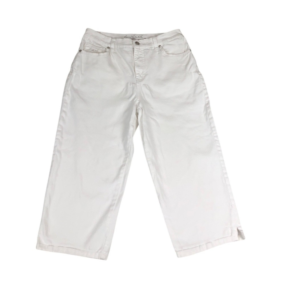 Gloria Vanderbilt Amanda White Embroidered Capri Pants Slimming Jeans Size 8